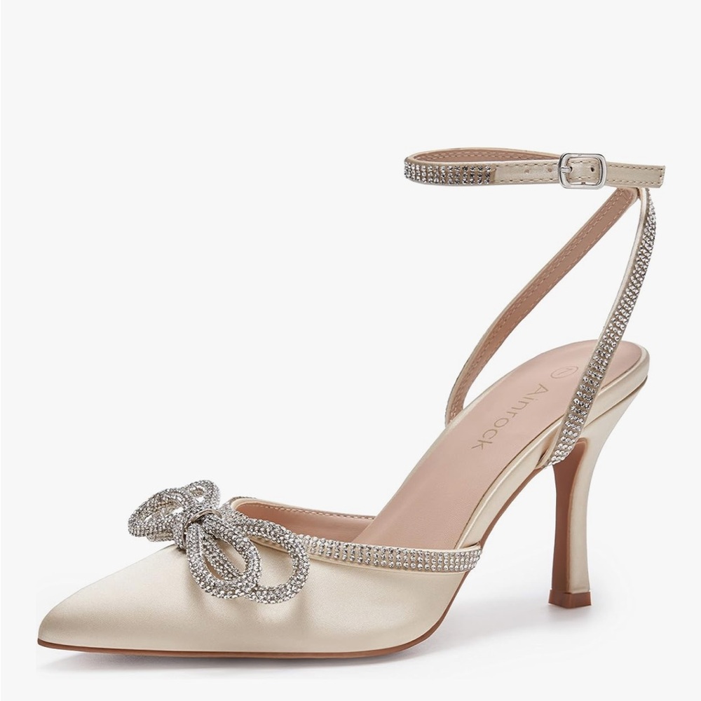 Elegant White Ankle Strap Heels size 8